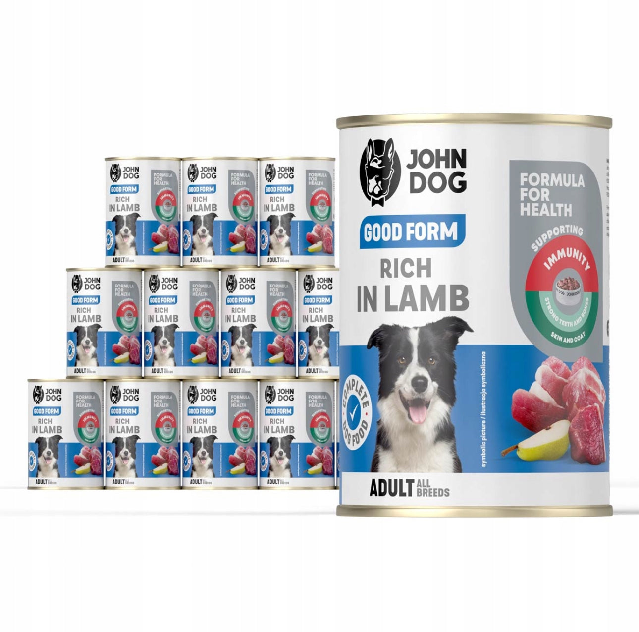 JOHN DOG GOOD FORM 12X400G – KORNFRITT VÅTFÔR MED LAM & SVIN – NATURLIGE INGREDIENSER – OMEGA-3 & GLUTENFRI