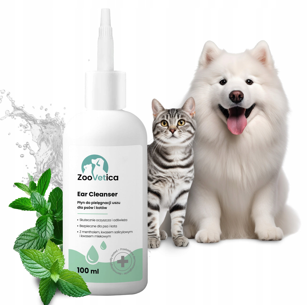 ZooVetica øyerens og ørerens for hund og katt – 2 x 100 ml flasker, hvit plastemballasje, mild og naturlig formel med aloe vera, kamille og mentol – trygg daglig pleie