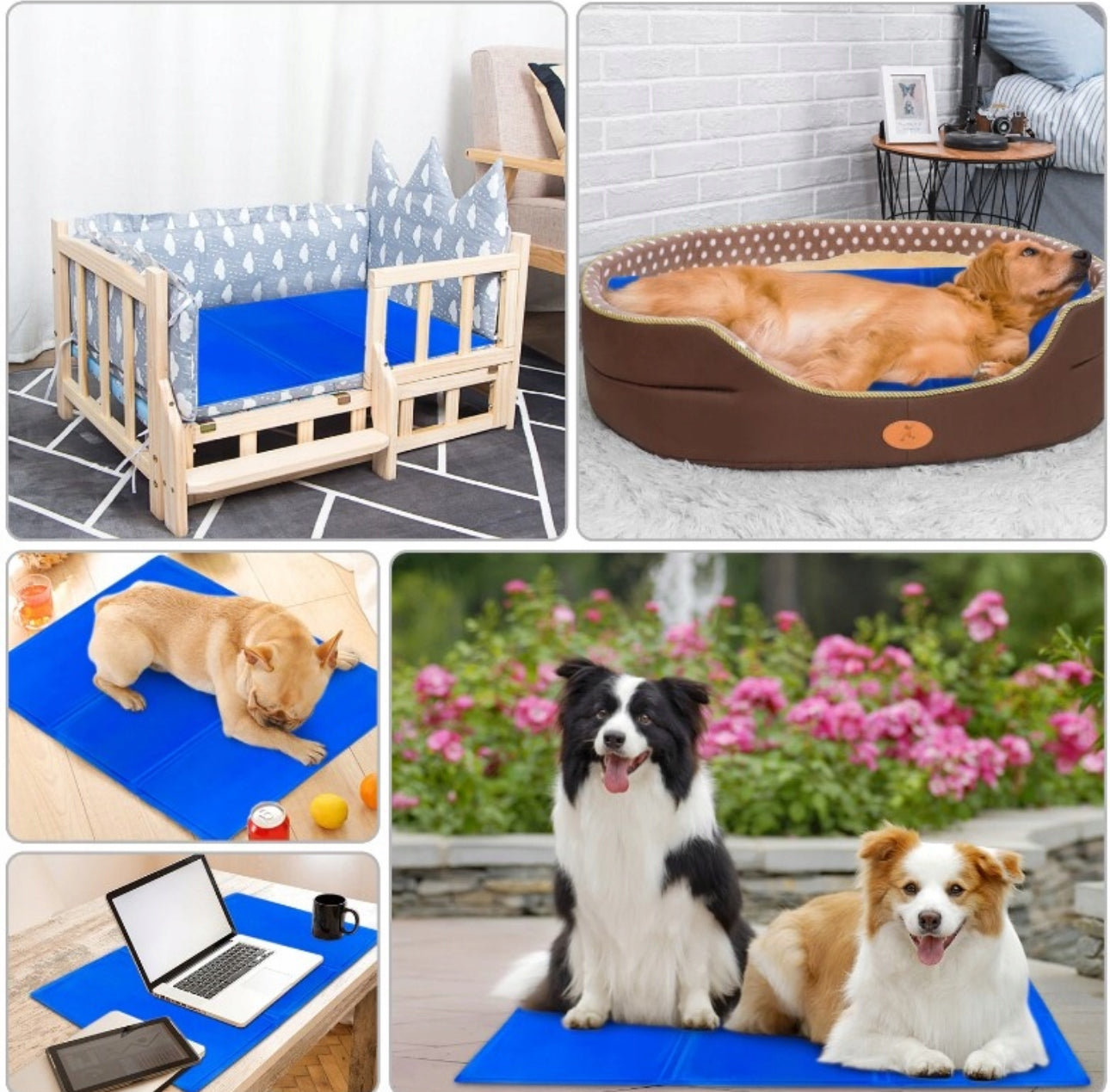 Kjølematte for hund og katt 110x70 cm i blått polyester med medisinsk gel, sammenleggbar og vannavstøtende – perfekt for sommerens varme dager.