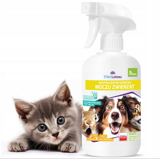 500 ml naturlig luktfjerner spray for katt, hund og kanin – hvit plastflaske med spraydyse, inneholder 99 % naturlige ingredienser, trygg og biologisk nedbrytbar