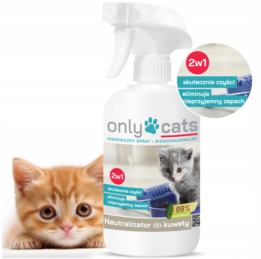 Only Cats luktfjerner og rengjøringsspray for kattetoalett – 500ml naturlig og biologisk nedbrytbar spray med 99% naturlige ingredienser, hvit flaske med spraytopp – egnet for kattedo, klatrestativ og transportbur.