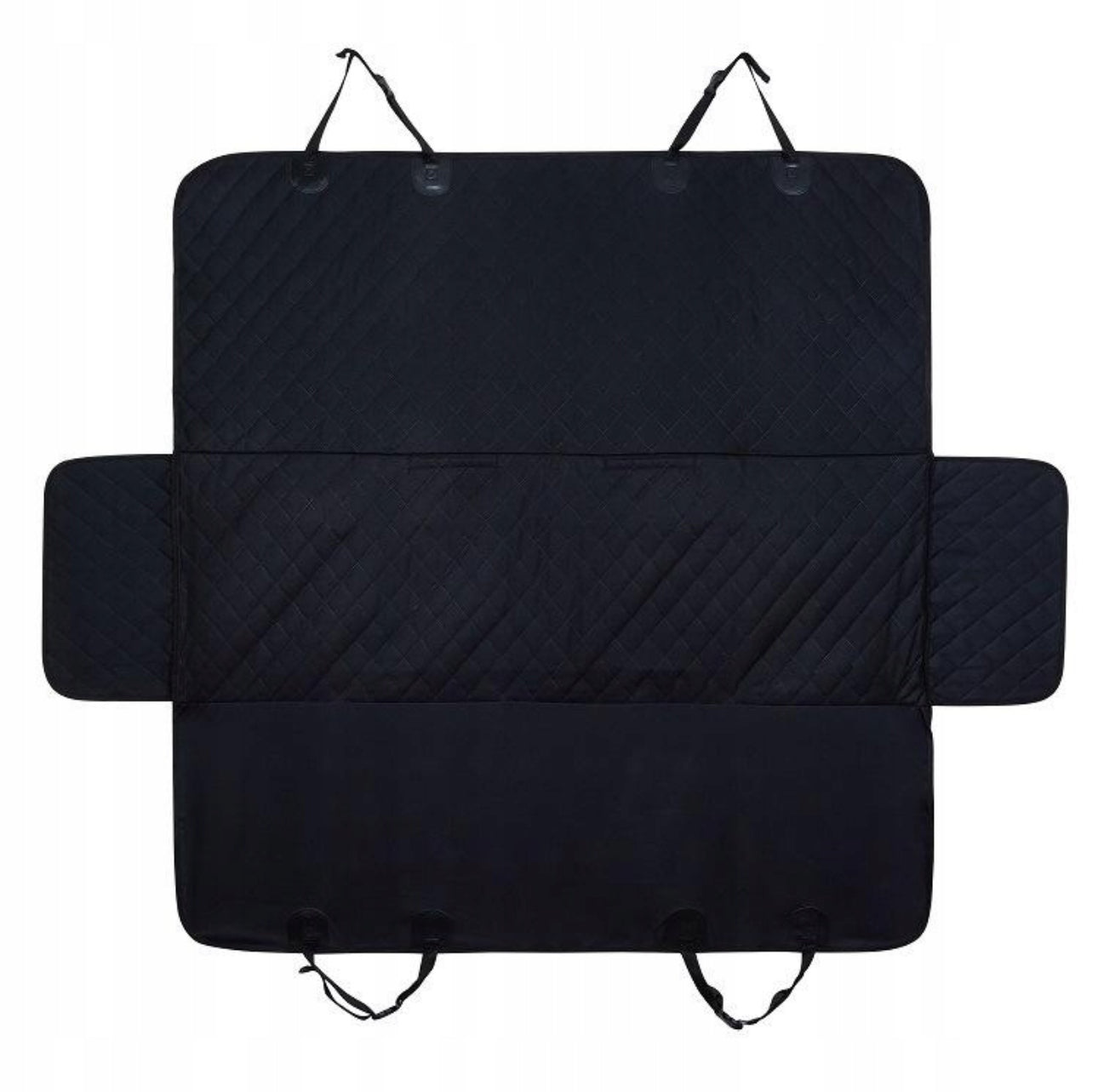 Vanntett bilsetebeskyttelse for hund – 130x137 cm, svart, slitesterk Oxford-polyester med antiskli bakside og sideklaffer for ekstra setebeskyttelse.