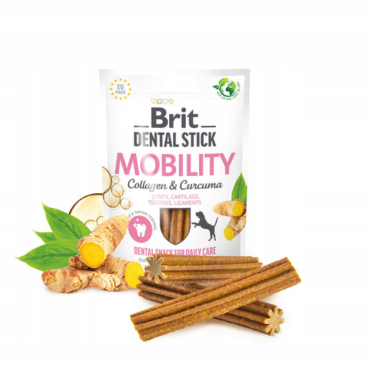 Brit Dental Stick Mobility for hunder – 251g | Smakfull tyggepinner med kollagen og kurkuma for sterke ledd og sunne tenner. Naturlige ingredienser, stjerneformet design for bedre tannpleie. Farge: brun | Størrelse: 251g | Material: kornfri, beriket med glukosamin og omega-3.