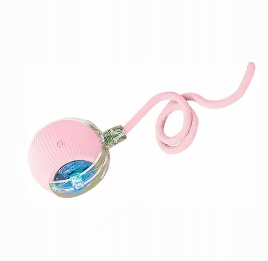 Interaktiv oppladbar katteleke med lys og snor, 6 cm diameter, rød og rosa farge, laget av slitesterk plast – perfekt for aktive katter.