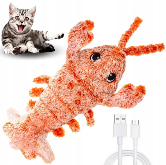 Interaktiv plysj hummerleke til katt – oransje farge, ca. 30 cm lang, laget av mykt plysjmateriale, med USB-oppladbar motor og realistiske bevegelser. Perfekt for aktive kjæledyr.