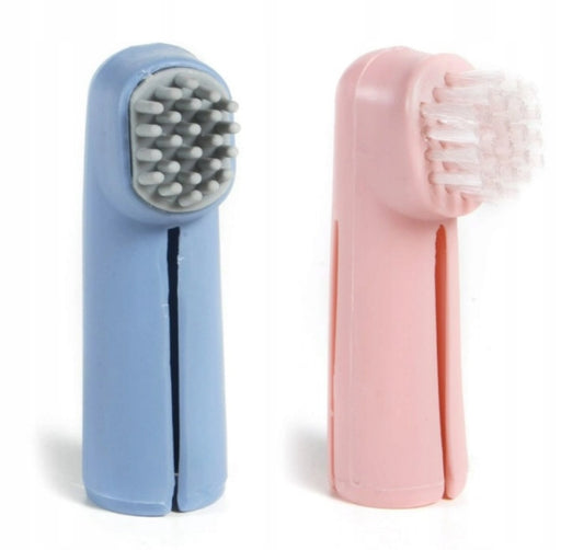 Record tannbørstesett 2 stk i silikon og plast – blå og rosa fingerbørster for hund og katt, ideell størrelse for alle raser, myk bust og gummibørste for effektiv munnhygiene og tannpleie.