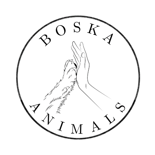 Offisiell Boska Animals logo – hånd og pote som representerer tillit og kjærlighet til dyr.